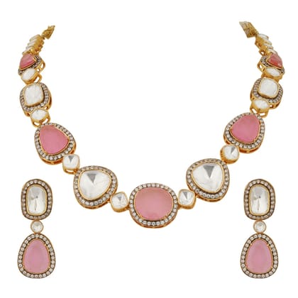 Raaya - Polki and Pink Stone Necklace Set-Pink