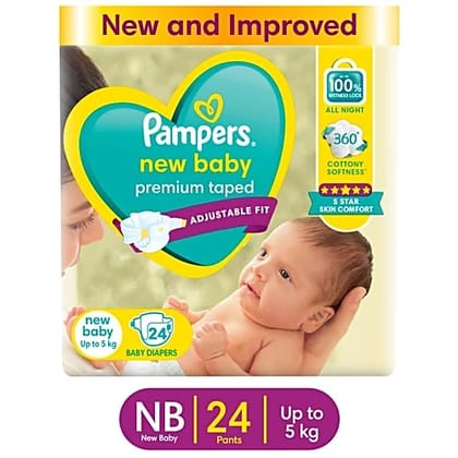 Pampers New Baby Taped Diapers - NB, 24 pcs Pouch