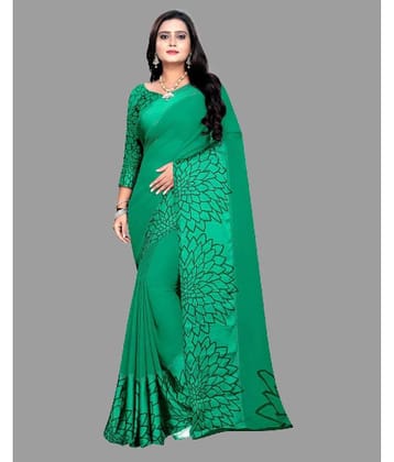 Sanwariya Silks Georgette Printed Saree With Unstitched Blouse Piece ( Teal )