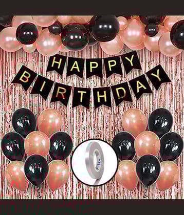 Happy Birthday Banner (Red), 2 Fringe Curtain (Gold), 30 Metallic Balloons (Blue, Red, Yellow), 1 Ribbon for Birthday Decorations Set, Birthday Balloon Combo, Items for Boy, Girl