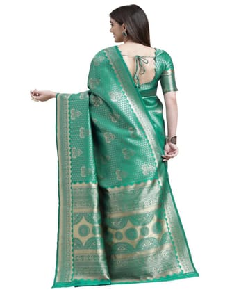 Women's Banarasi Silk Designer Weaving Saree with Unstitched Blouse (Green, 5.50 Mtrs)