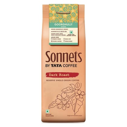 Tata Sonnets Goorghully Sun Dried Red Honey, Dark Roast, Filter Coffee, 250g, Brown, Reserve Single-Origin Coffee, Freshly Dried Ground Coffee