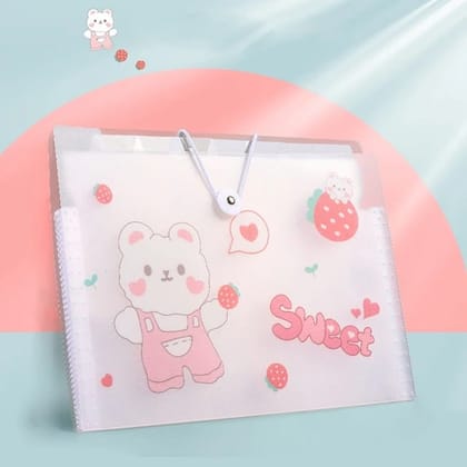 Kid's Delight: Cute A4 File Folder Document Organizer with Rope Buckle and 8 Compartments-Sweet