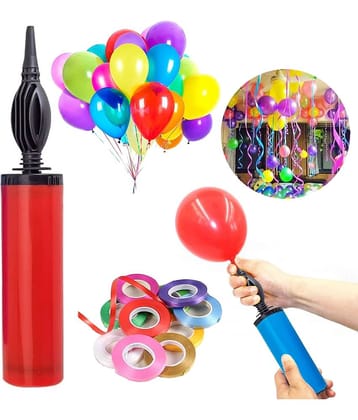 Zyozi   Balloon Pump Hand Held, 12" Portable Air Pump,Inflator Air Pump with 6 pcs Multicolour Ribbon for Balloons,Mini Hand Pump for Inflatables(Random Color)