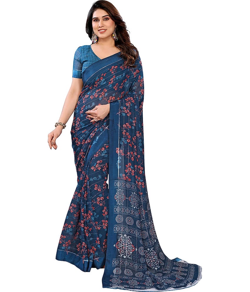 Kashvi Sarees Georgette Printed Ilkal Saree With Unstitched Blouse Piece ( Rama )