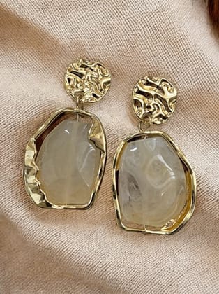 Raw Elegance Beige Stone Earrings-STAINLESS STEEL / BEIGE