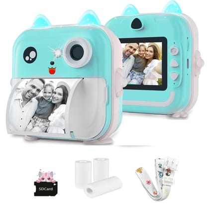 Instant Print Camera for Kids - 1080P HD, 48MP, SD Card, Bluetooth,3 Rolls Print Paper, Stickers, Fun Filters, Gift for Boys and Girls -Camera for Kids 4-12 y (Blue) Instant Print Camera for Kids - 1080P HD, 48MP, SD Card, Bluetooth,3 Rolls Print Paper, 