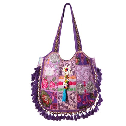 PREET SPICE Rajasthani Patchwork Tote Bag, Handcrafted Purple Boho Chic-Cross Body Hand Bag For Women PREET SPICE Rajasthani Patchwork Tote Bag, Handcrafted Purple Boho Chic-Cross Body Hand Bag For Women