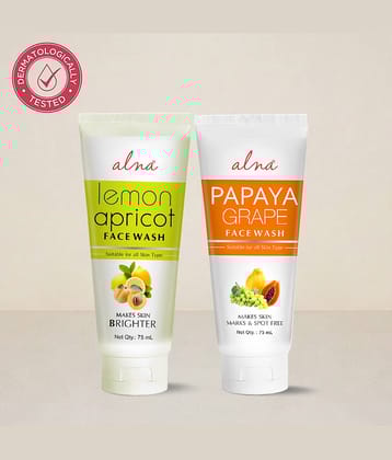 Alna Lemon Apricot Face Wash with Papaya Grape Face Wash 75ml Each For All Skin Type , Pack of 2