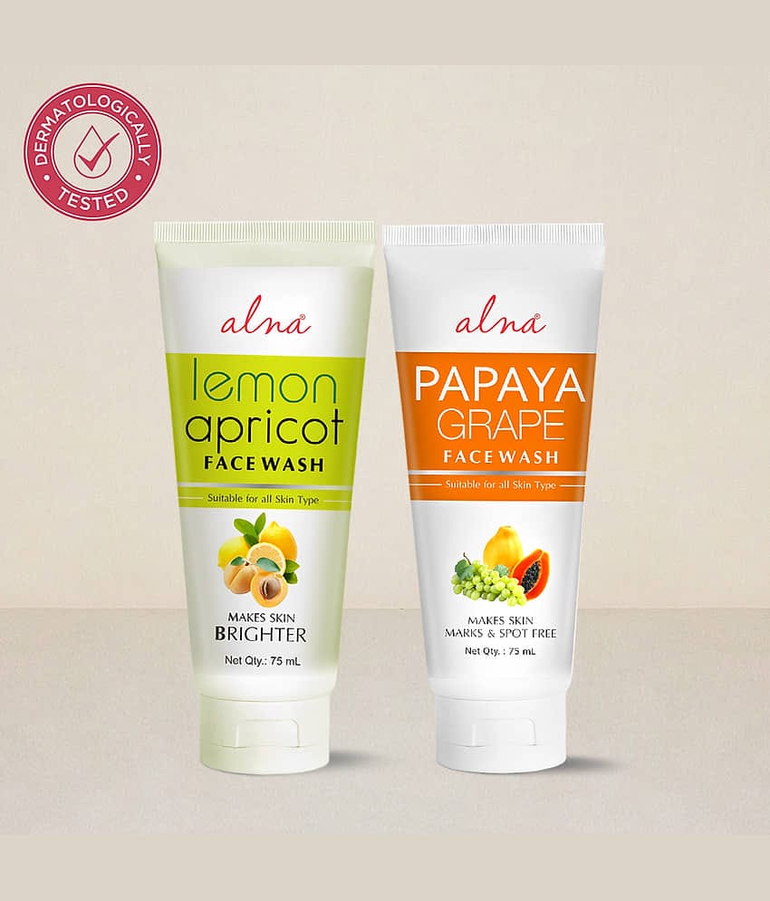 Alna Lemon Apricot Face Wash with Papaya Grape Face Wash 75ml Each For All Skin Type , Pack of 2