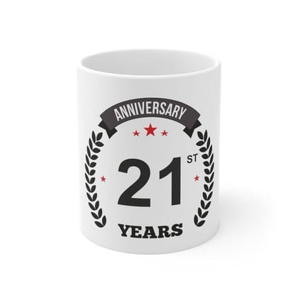 DARSHANS Ceramic 21st Anniversary Printed Coffee Mug (Color: White, Capacity:330ml)