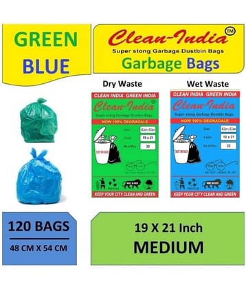 C-I - 4 Packs Medium Disposable Garbage Bags for Wet and Dry Waste (60 Pcs Blue and 60 pcs Green) -2 Packs Each