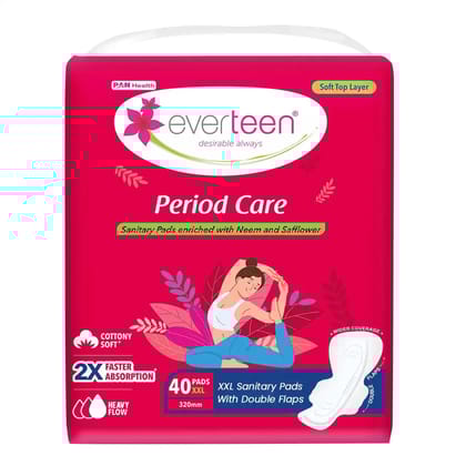 everteen Period Care XXL Neem-Safflower Sanitary Pads with Double Flaps - 40 Pads, 320mm-Cottony Soft / 1 Pack