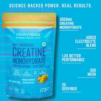 Myfitness 100% Micronized Creatine Monohydrate | 30 Servings | Flavoured | 120g | Creatine Powder With Added Electrolytes