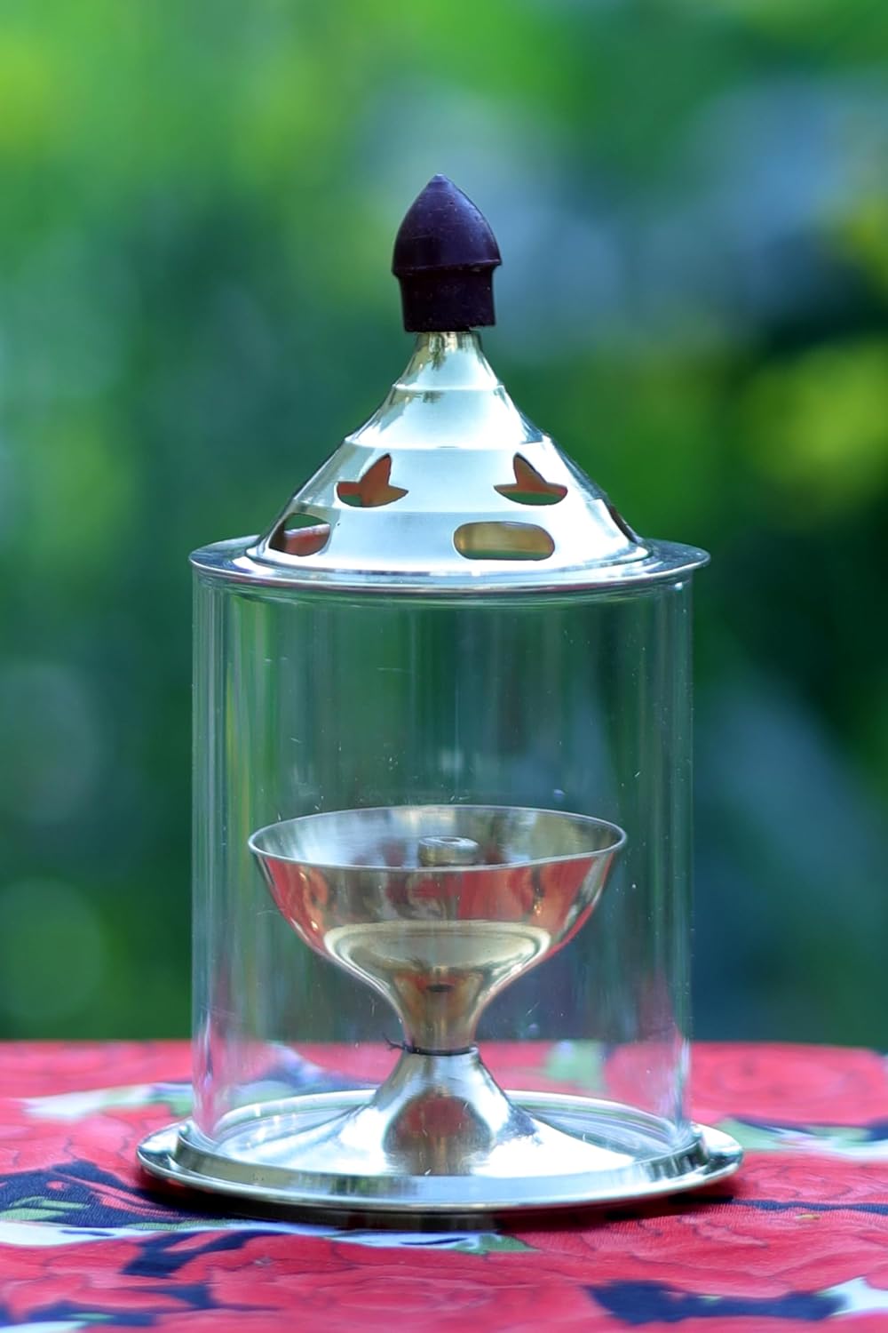 KKK Retailers Brass and Glass Akhand Deep Diya with Cover for Puja | Deepam Jyot Diya Oil Lamp | Pooja Articles and Pooja Items for Home Temple | 5 Inch, 0.25 Kilograms, 7.6 x 7.6 x 12.7 Cent