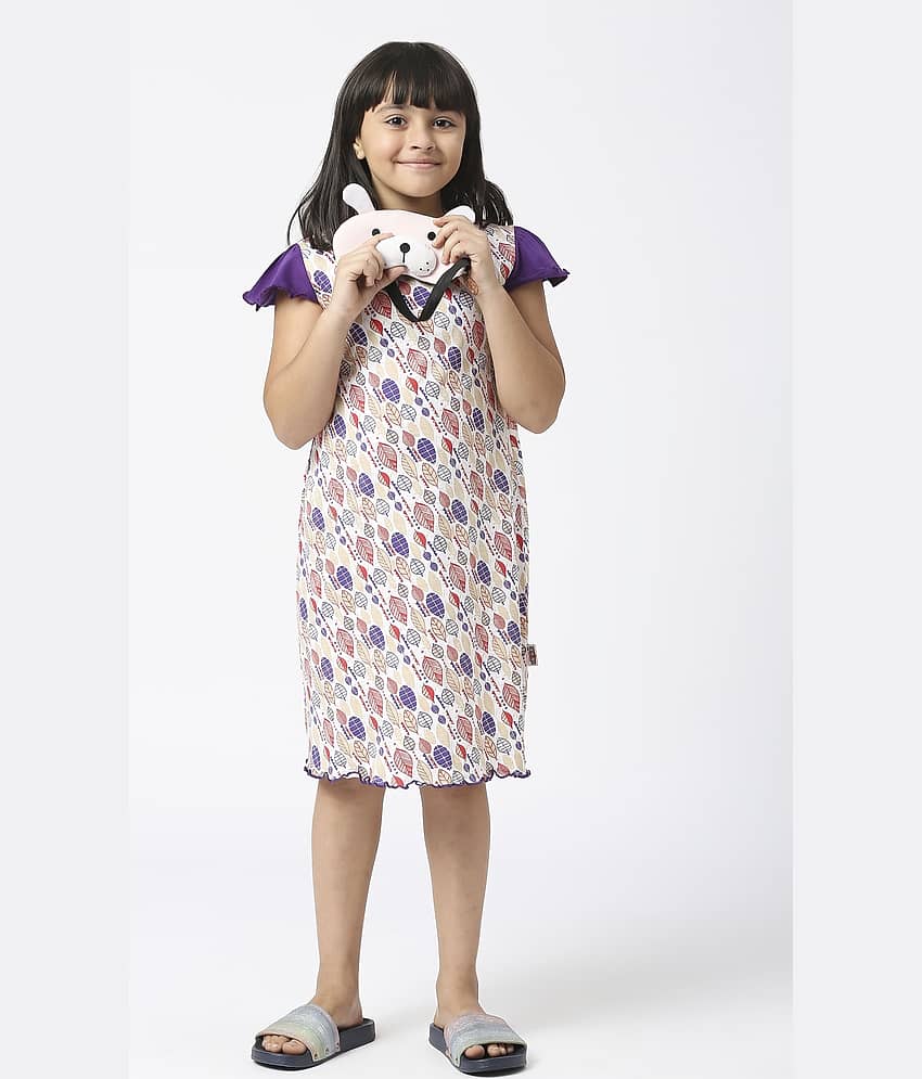 Sini Mini Cotton A-line Dress For Girls ( Pack of 1 , Purple )