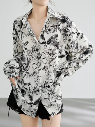 Retro Printed Chiffon Shirt For Women-S