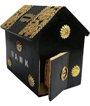 SWH - Wood Brown Piggy Bank ( Pack of 1 )