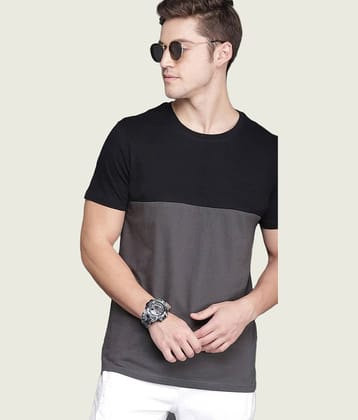 TAZO Cotton Blend Regular Fit Colorblock Half Sleeves Men's Round T-Shirt - Black ( Pack of 1 )