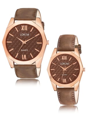 Brown 3D embossed Dial Analog Watch for Lovely Couple LR83-LR330
