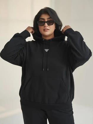 || PLUS SIZE BLACK THERMAL CO-ORD SET (HOODIE & JOGGER COMBO) ||-X-Large