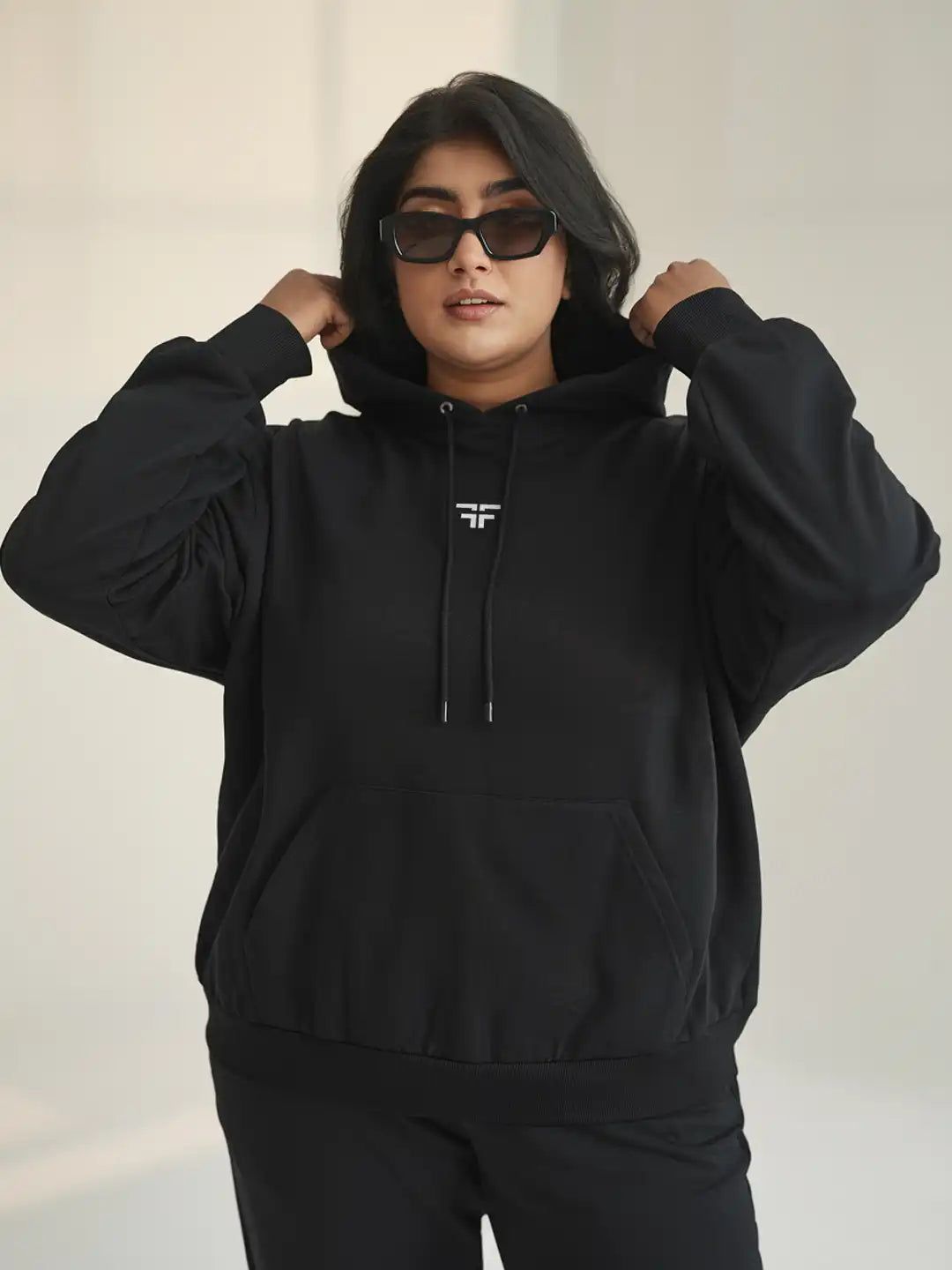 || PLUS SIZE BLACK THERMAL CO-ORD SET (HOODIE & JOGGER COMBO) ||-X-Large