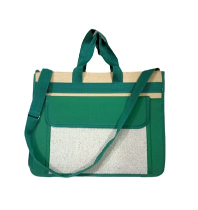 Stylish Eco-Friendly Jute Laptop Bag - Green & Natural Jute - Perfect for College, Office, Travel & School