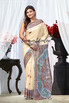 Madhubani Painted Tussar Silk Saree