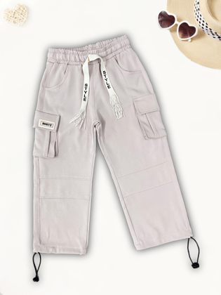Girls Beige Imported 6 Pocket Parachute Pant [GJ-960](4-12Years)-10-11Y (Size - 34) / Beige / Imported