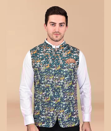 PRINTCULTR Blue Cotton Blend Men's Nehru Jacket ( Pack of 1 )