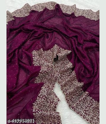 Shivadit ethnic Georgette Embellished Regular Saree With Unstitched Blouse Piece ( Wine )