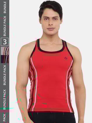 Men's Assorted Pack of 3 Solid Combed Cotton Racerback Styled Gym Vest Men's Assorted Pack of 3 Solid Combed Cotton Racerback Styled Gym Vest