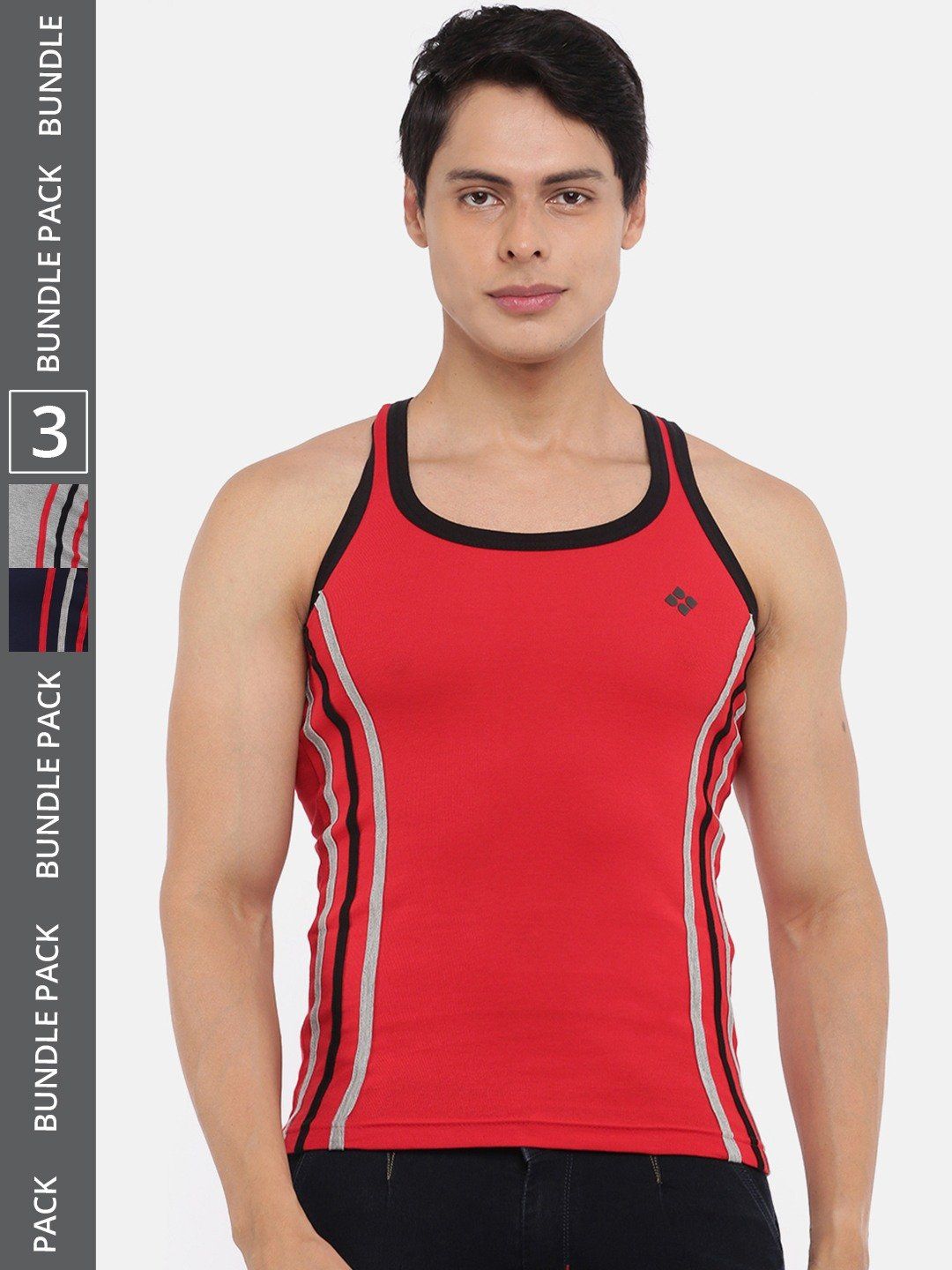 Men's Assorted Pack of 3 Solid Combed Cotton Racerback Styled Gym Vest