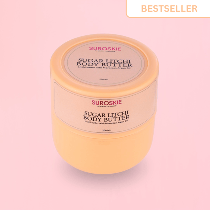 Suroskie Sugar Litchi Body Butter with Moroccan Argan Oil Extract - Hydration Upto 96 Hrs, Deep Nourishment, Suitable For All Skin Types (200ml)-Single | ₹639