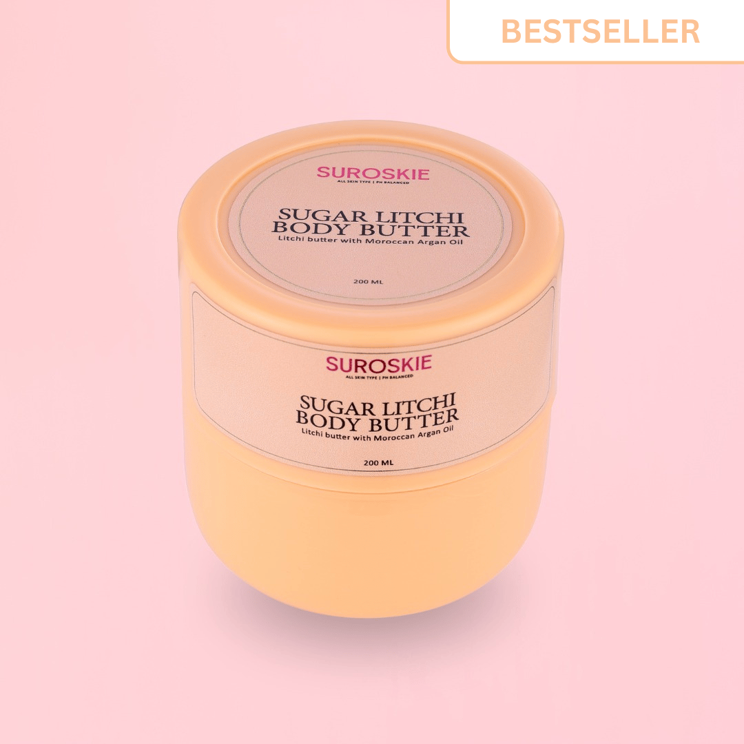 Suroskie Sugar Litchi Body Butter with Moroccan Argan Oil Extract - Hydration Upto 96 Hrs, Deep Nourishment, Suitable For All Skin Types (200ml)-Single | ₹639