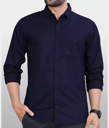 JEEVAAN - THE PERFECT FASHION Cotton Blend Regular Fit Solids Full Sleeves Men's Casual Shirt - Navy Blue ( Pack of 1 )
