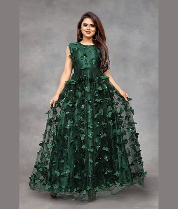 JULEE - Green Flared Net Women's Semi Stitched Ethnic Gown ( Pack of 1 )