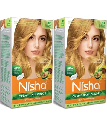Nisha Creme Hair Color 8.1 Golden Blonde 120g Pack of 2, Permanent Hair Colour for Women & Men, Long Lasting Hair Color