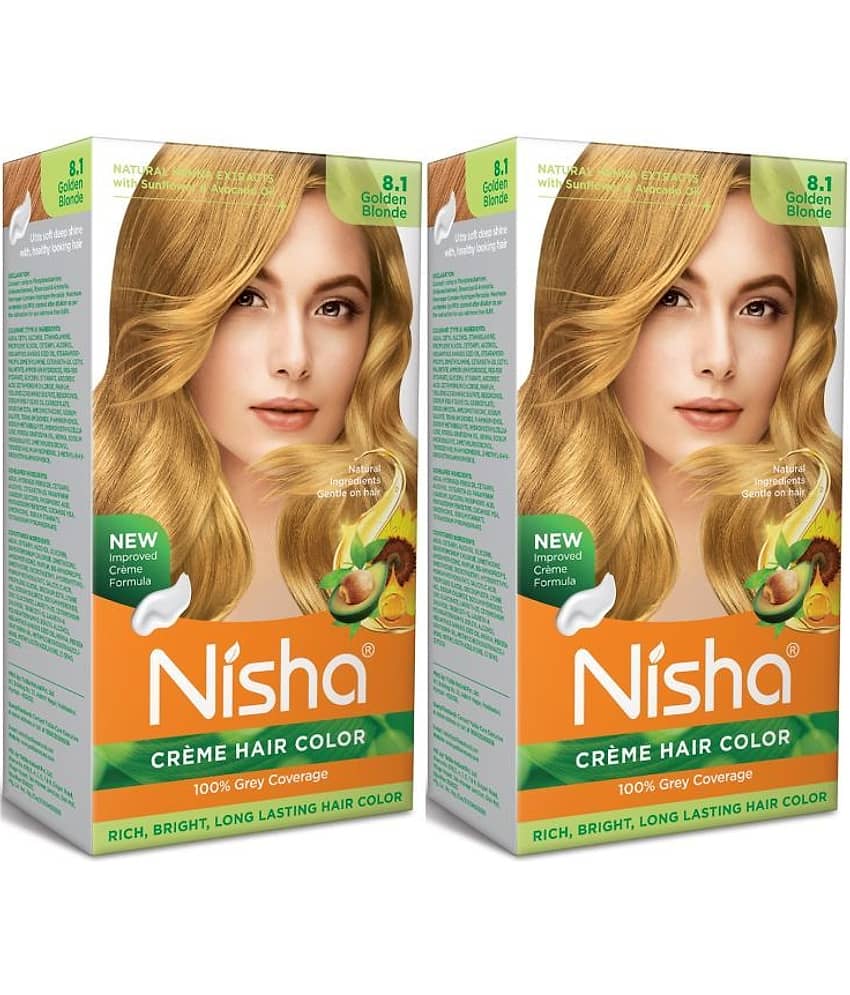 Nisha Creme Hair Color 8.1 Golden Blonde 120g Pack of 2, Permanent Hair Colour for Women & Men, Long Lasting Hair Color