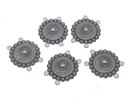 Antique Silver 4 Hole Connector for Jewellery Making and Embroidery Work. CTR-065-Per Packet of 6 Pair / 32X28 MM