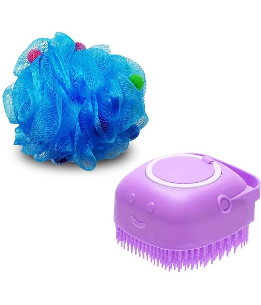 Majestique Body Loofah 2Pcs Set Ball Round Loofah & Silicone Brush Color May Vary