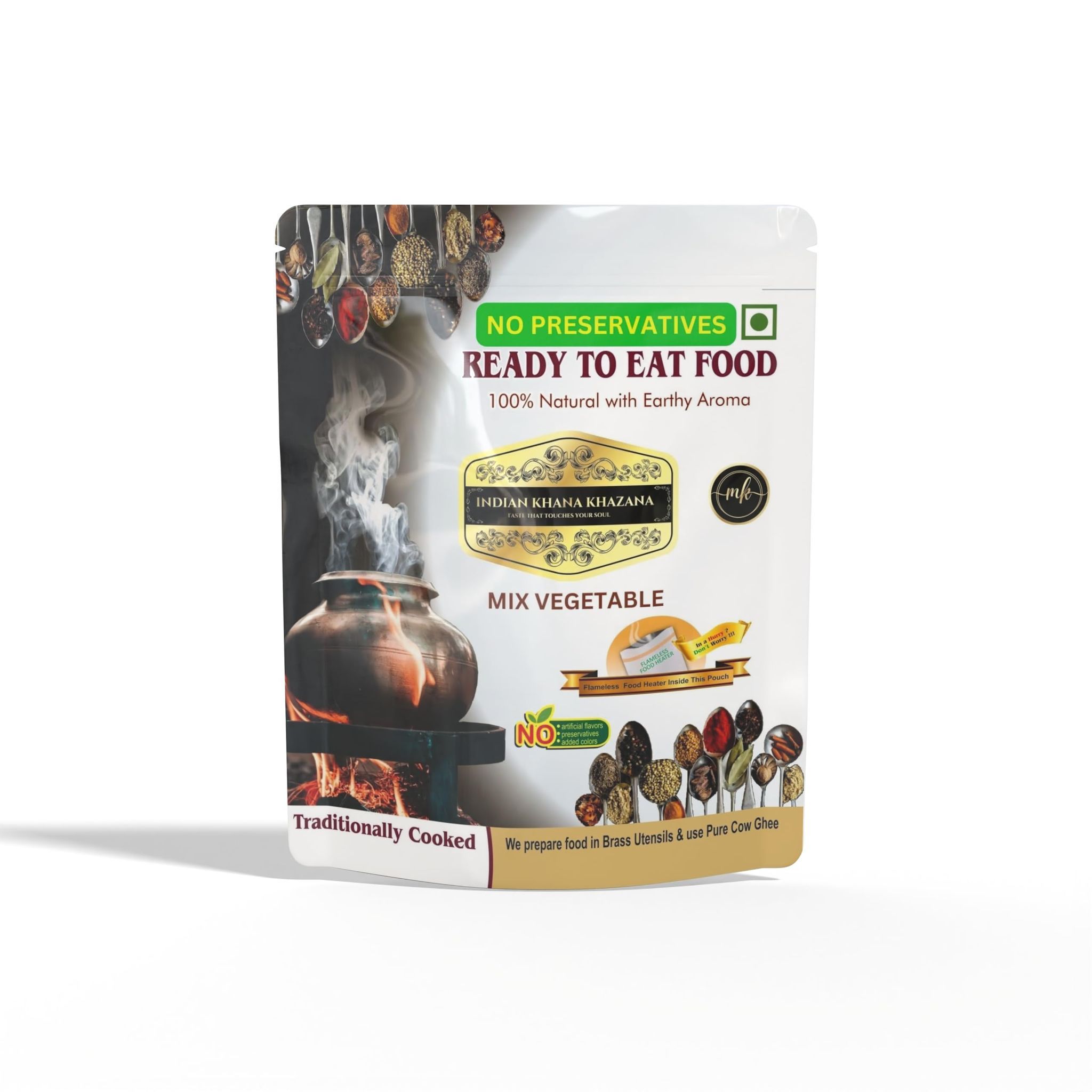 INDIAN KHANA KHAZANA Ready to eat Mix Vegetable 252gm | No Added Preservative and Colours | Serve Hot Anytime Anywhere with our Flameless Food Heater inside the Pack | Indian Tasty Flavour Ready to Eat Food |
