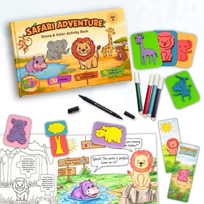 Clever Fox Funlab Safari Stamp Art: DIY Coloring & Story Puzzle Set for Kids 3+ | 8 Jumbo Foam Stamps, 8 Pens, 16 Activity Pages & DIY Bookmarks | Creative Art & Learning Kit for Boys & Girls Clever Fox Funlab Safari Stamp Art: DIY Coloring & Story Puzzle Set for Kids 3+ | 8 Jumbo Foam Stamps, 8 Pens, 16 Activity Pages & DIY Bookmarks | Creative Art & Learning Kit for Boys & Girls