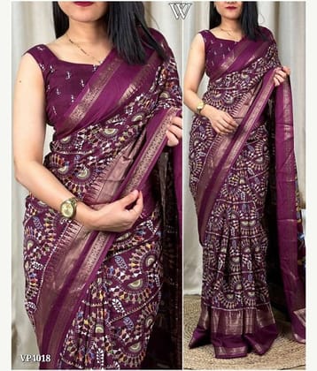 Bhuwal Fashion Art Silk Printed Saree With Unstitched Blouse Piece ( Red )