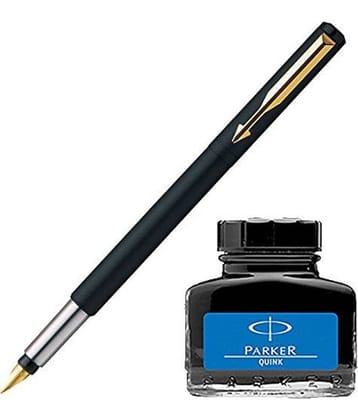 Parker Vector Matte Black GT Fountain Pen + Quink Ink Bottle - Blue (30ML)