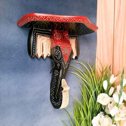 Wall Shelf Stands - Elephant Design | Wooden Shelves Hanging For Keeping Showpieces, Small Plants, Tea Lights | Wall Stand Brackets - For Home, Living Room, Wall Decor & Gifts - 12 Inch