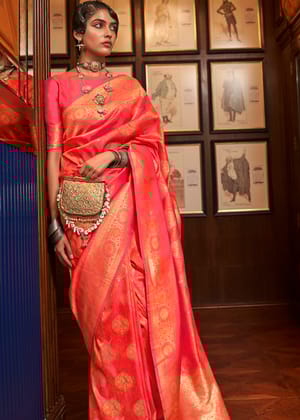 Pure Orange Woven Banarasi Silk Saree