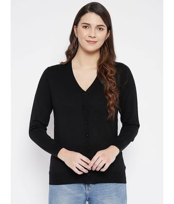 zigo Women Woollen V-Neck Cardigan ( Black )