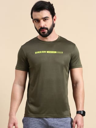 Classic Polo Men's Round Neck Polyester Olive Slim Fit Active Wear T-Shirt | GENX-CREW 01A SF C