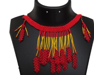 Sahaj Classic Series Leaves Bead Work Red/Green Colour